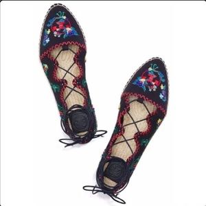 Tory Burch Sonoma Lace Up Embroidered Ghillie Espadrille Size 8.5
